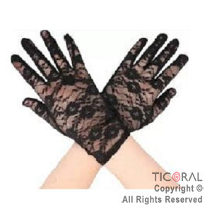 GUANTES ENCAJE NEGRO CORTO EL PAR X 1